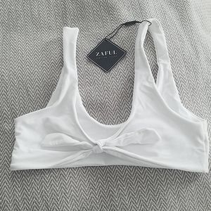 Zaful white tie front bikini top size M